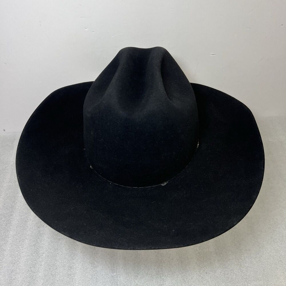 Vtg Justin Milano Hat Co Texas USA Western Cowboy Hat 6XXX Sz 7 3/8 Black Wool
